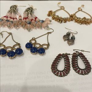 Assorted Earrings Set with Blue, Red, and Gold Accents